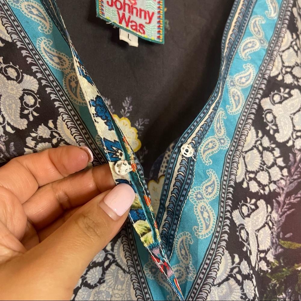 Johnny Was | Dibble Boho Patchwork 100% Silk Maxi Dress Size: Large - Picture 9 of 10